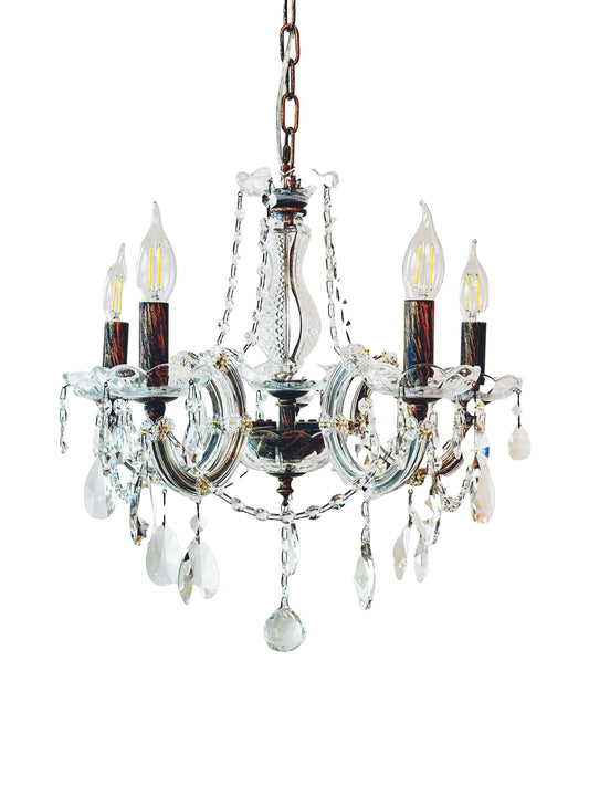 Antike Kristall Kronleuchter mit 5 Leuchten, funkelnden Bleikristallen, Ø48cm, ideal für klassisches Interieur, dimmbar, elegantes Design.