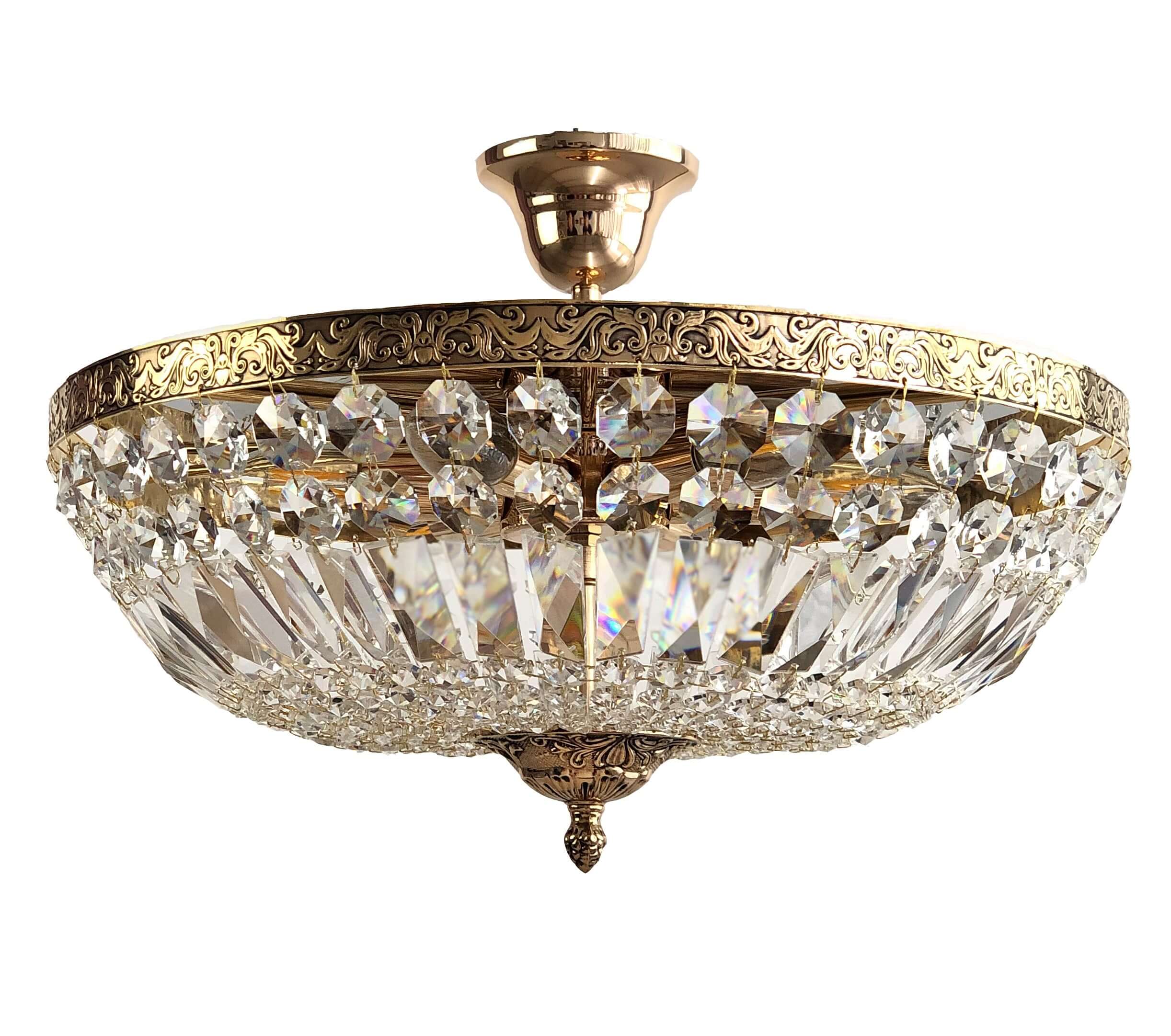 Kristall Deckenleuchte SCHÖNBRUNN in Antik Gold Ø45 cm, gefertigt aus geschliffenen Kristallen, dimmbar, geeignet für E14 LEDs.