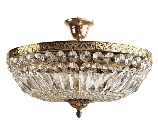 Kristall Deckenleuchte SCHÖNBRUNN in Antik Gold Ø45 cm, gefertigt aus geschliffenen Kristallen, dimmbar, geeignet für E14 LEDs.