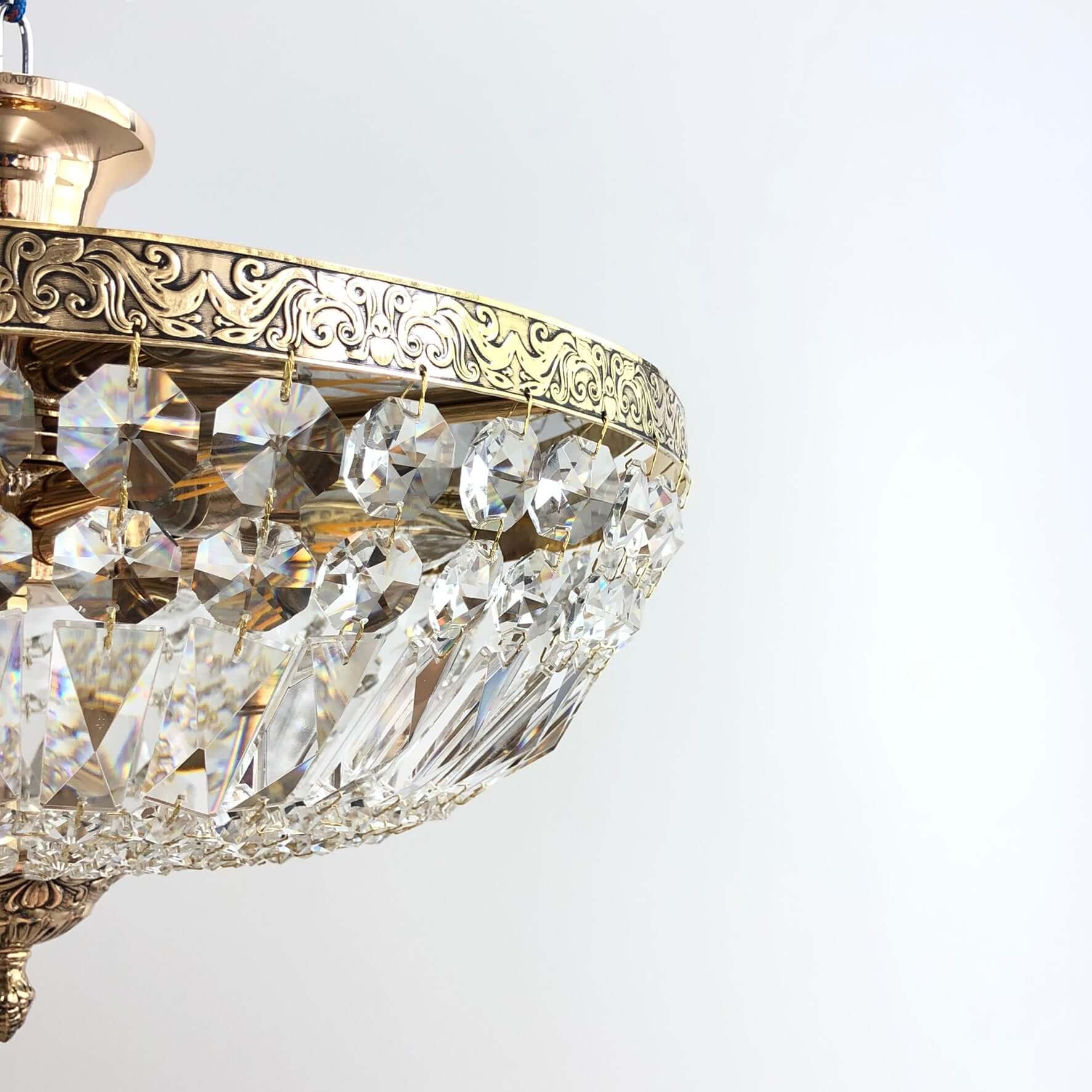 Kristall Deckenleuchte Schönbrunn in Antik Gold mit geschliffenen Kristallen, Ø45cm, dimmbar, E14 LED/ Halogen geeignet