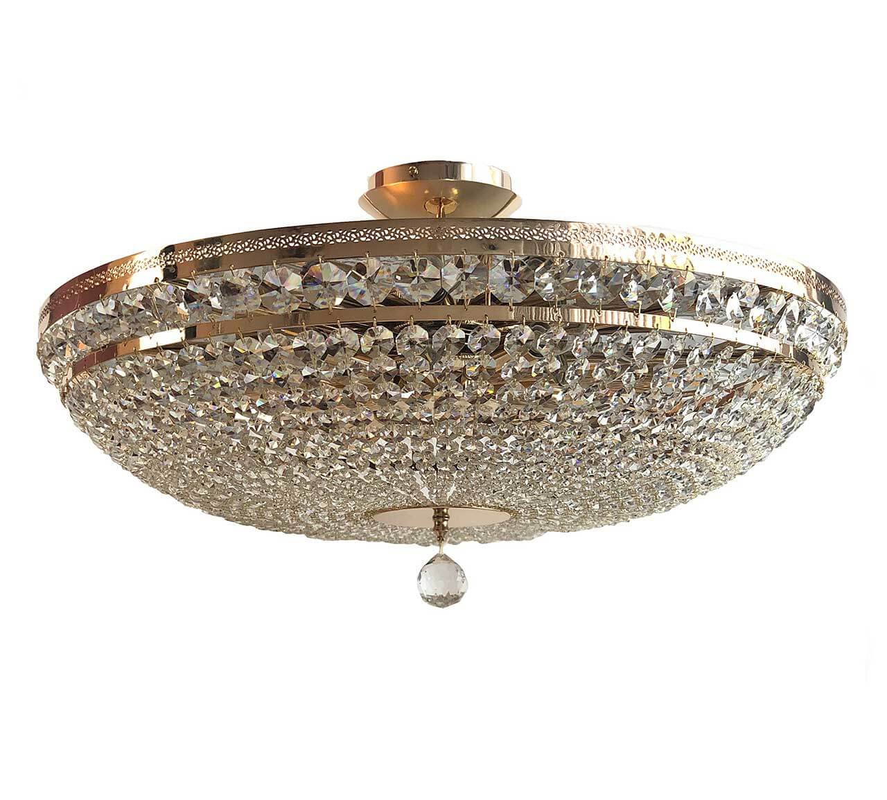 Kristall Deckenleuchte PALACE Ø65cm Gold, 12-flammig mit geschliffenen Kristallen, dimmbar, luxuriöses Design für elegantes Ambiente.