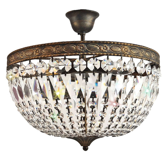 Antik-goldene Kristall Deckenlampe Florence Ø40cm mit funkelnden geschliffenen Kristallen, dimmbar für E14 LED oder Halogen, 230V.