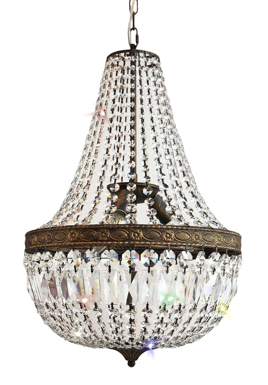 Antique-style crystal basket chandelier Ø40cm with sparkling cut crystals, perfect as a dimmable room highlight.