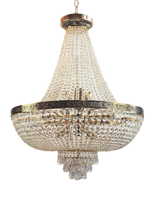 Luxury Kristall Korblüster chandelier with gold finish, Ø60cm, crafted from cut crystals, dimmable, ideal for elegant interiors.