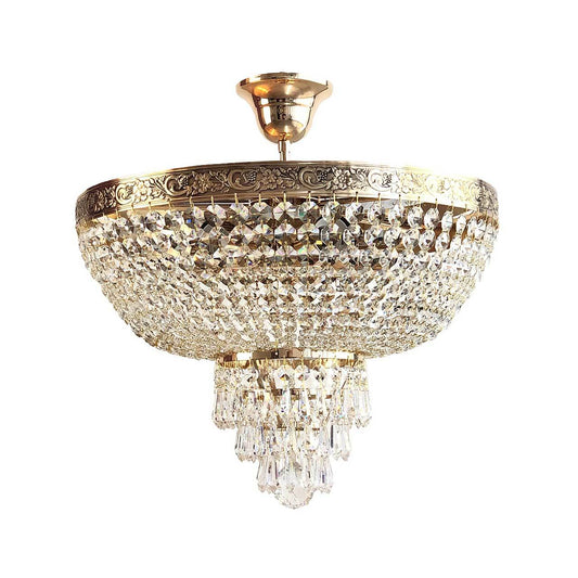 Kristall Deckenleuchte Plaza 40cm Gold mit geschliffenen Kristallen, elegantes Design, dimmbar, für LED oder Halogenlampen.