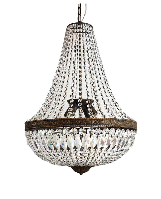 Antique style basket chandelier with sparkling cut crystals, Ø50cm, perfect room highlight, dimmable, for 4 x E14 LED or Halogen bulbs, 230V
