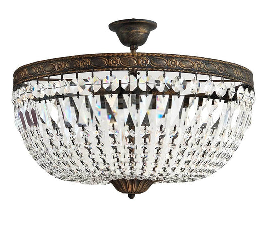 Kristall Deckenlampe Florence Ø50cm, antik-gold metallic mit geschliffenen Kristallen, dimmbar für 5 E14 LED/Halogen, elegant und funkelnd.
