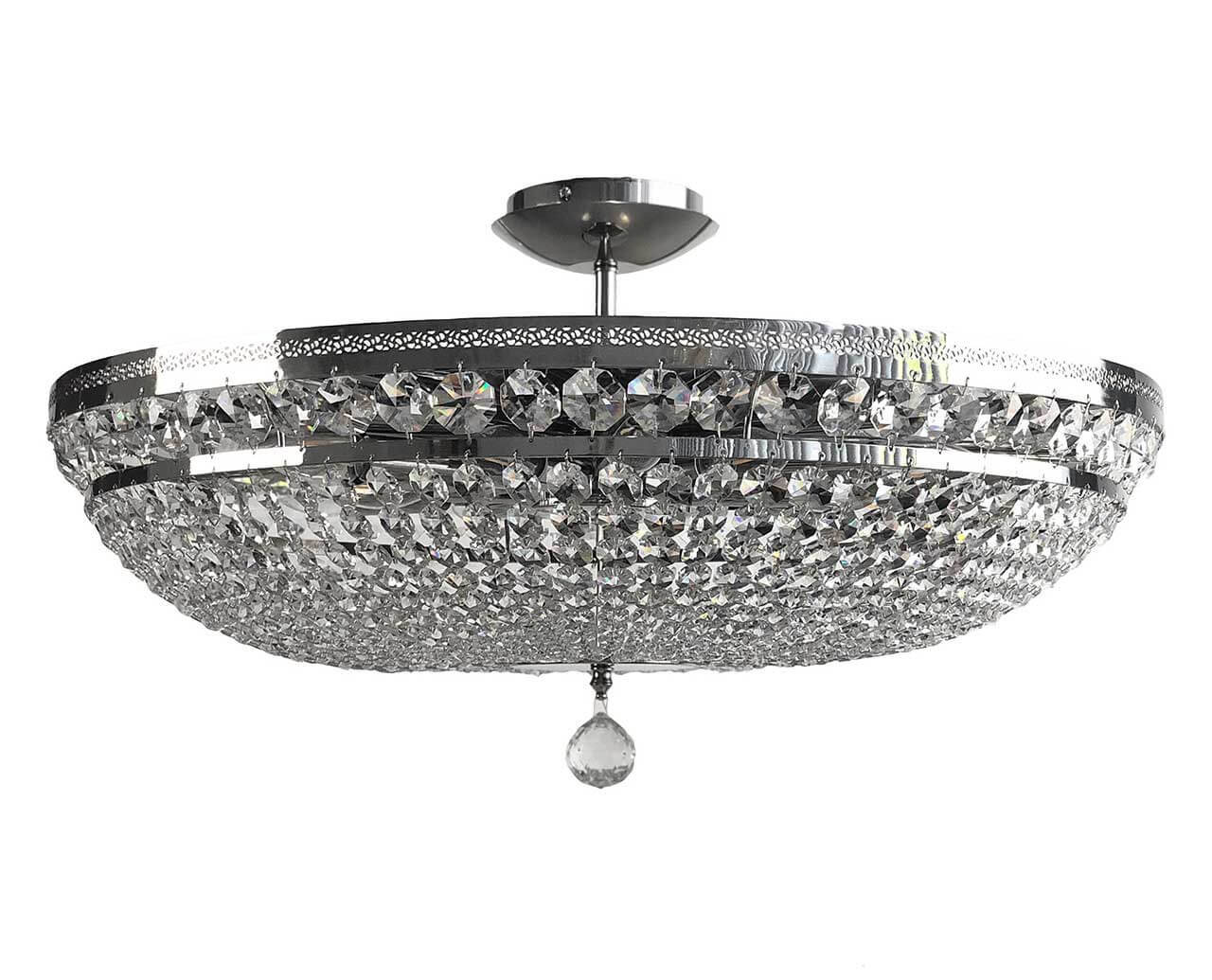 Kristall Deckenleuchte PALACE Ø65cm, 12-flammig, Silber, mit geschliffenen Kristallen, dimmbar, elegantes Design für jeden Raum.