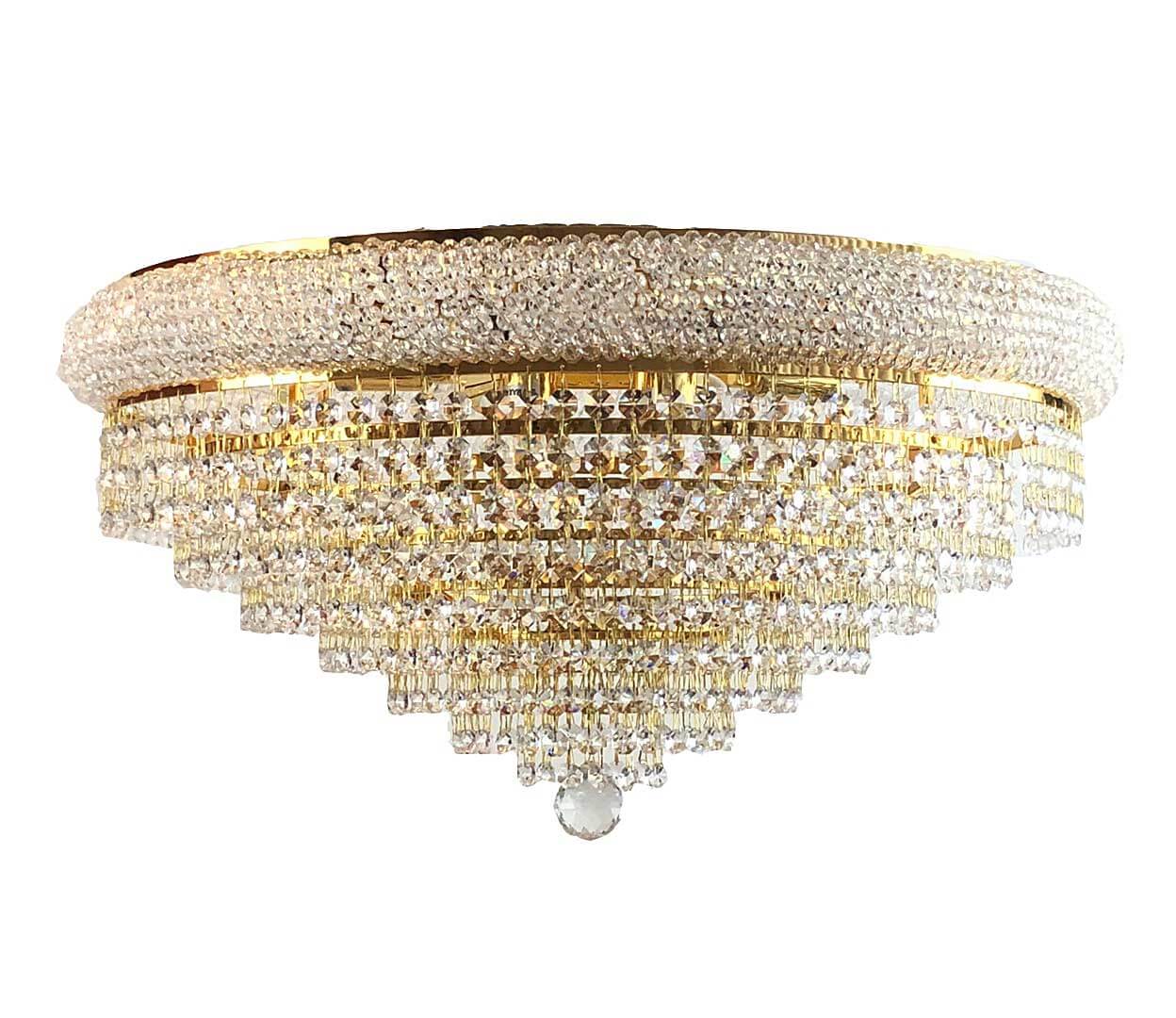 Kristall Deckenleuchte Granada Gold Ø60cm, gefertigt aus geschliffenen Kristallen, bietet dimmbares, funkelndes Licht, max. 40W LED geeignet.