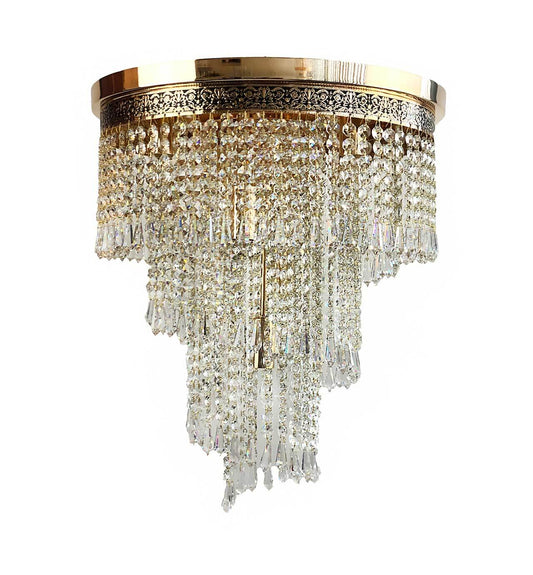 Luxurious Bleikristall Twister chandelier with French Antique Gold finish, adorned with cut crystals, Ø40cm, perfect for elegant interiors.