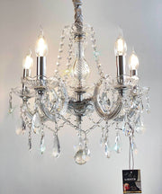 Kristall Kronleuchter Ø48cm mit 5 dimmbaren Leuchten und funkelnden Bleikristallen, perfektes luxuriöses Design aus Chrom und Glas.