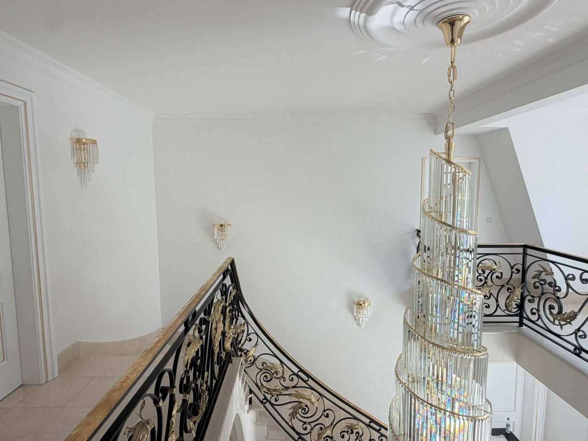 Kristall Hängeleuchte TWISTER Spiralelleuchte für Hotel - Treppenhaus - Galerie Durchmesser 100cm Höhe 560cm