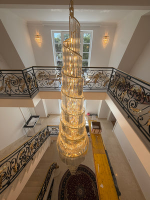 Kristall Hängeleuchte TWISTER Spiralelleuchte für Hotel - Treppenhaus - Galerie Durchmesser 100cm Höhe 560cm