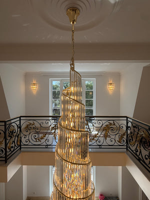 Kristall Hängeleuchte TWISTER Spiralelleuchte für Hotel - Treppenhaus - Galerie Durchmesser 100cm Höhe 560cm