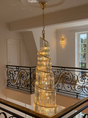 Kristall Hängeleuchte TWISTER Spiralelleuchte für Hotel - Treppenhaus - Galerie Durchmesser 100cm Höhe 560cm