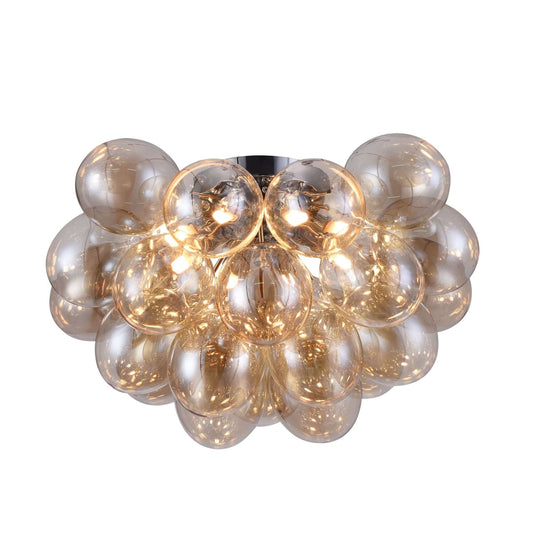 Maytoni Balbo ceiling light with nickel metal and cognac glass shades, featuring a cluster design and dimmable function, diameter 50cm.
