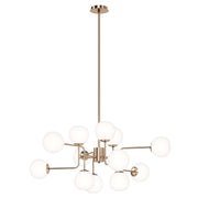 Maytoni Pendelleuchte Erich 12 Leuchten in Brass Gold with white glass shades, adjustable height, E14 socket, elegant design.