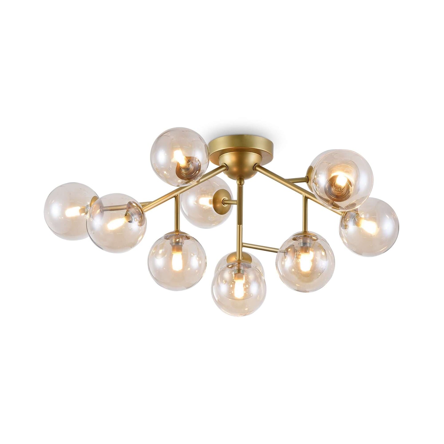 Maytoni Deckenleuchte Dallas Gold klein, dimmable ceiling light with amber glass globes, G9 socket, diameter 60cm.