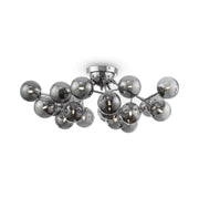 Maytoni Deckenleuchte Dallas Chrom groß with smokey gray glass globes, dimmable G9 sockets, 22.5cm height, 75cm diameter.