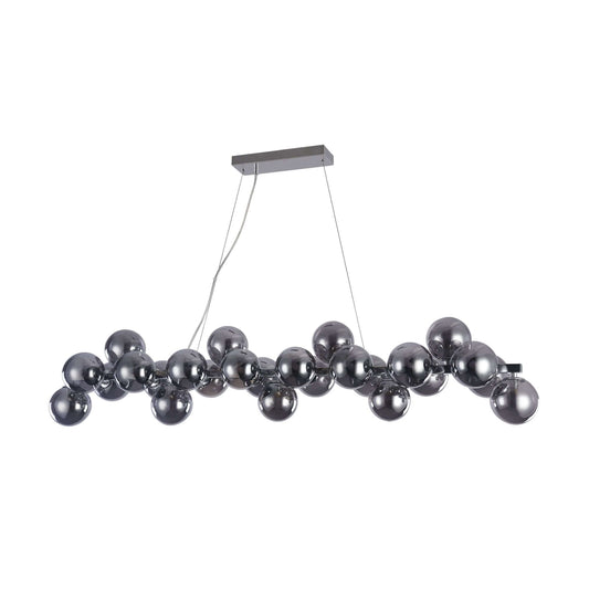 Maytoni Dallas Chrome Pendant Light with Smokey Grey Glass Globes, adjustable height, featuring a sleek modern design, 123.5cm length.