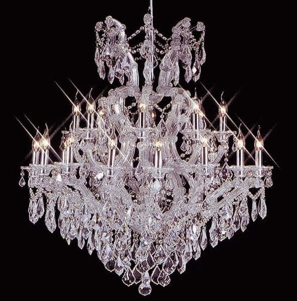 Luxurious silver crystal chandelier with 25 lights, 100cm diameter, sparkling lead crystals, brass/chrome/glass construction