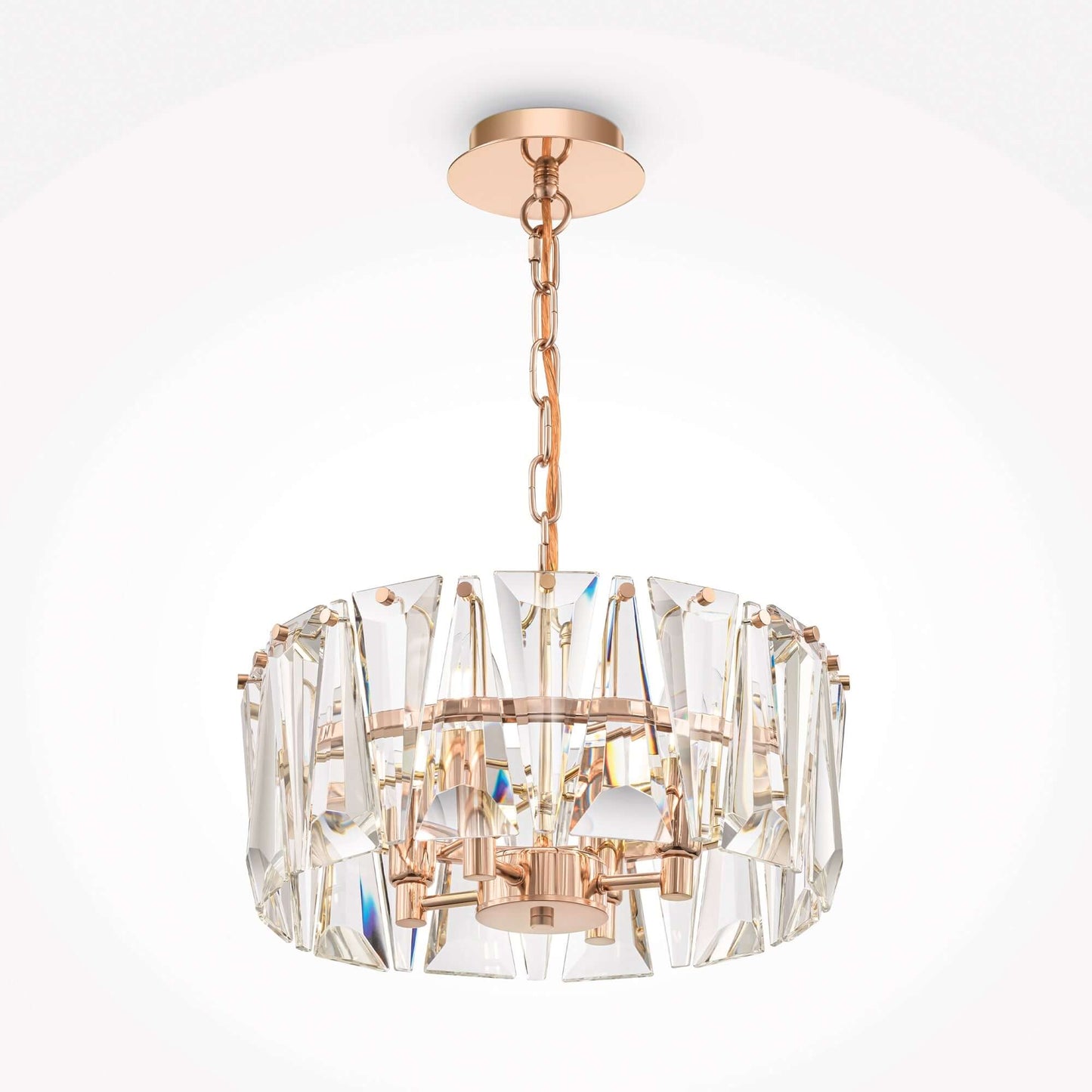 Gold Maytoni Puntes pendant light with four dimmable E14 bulbs, crystal decorations, and adjustable height from 43.8cm to 66.8cm.