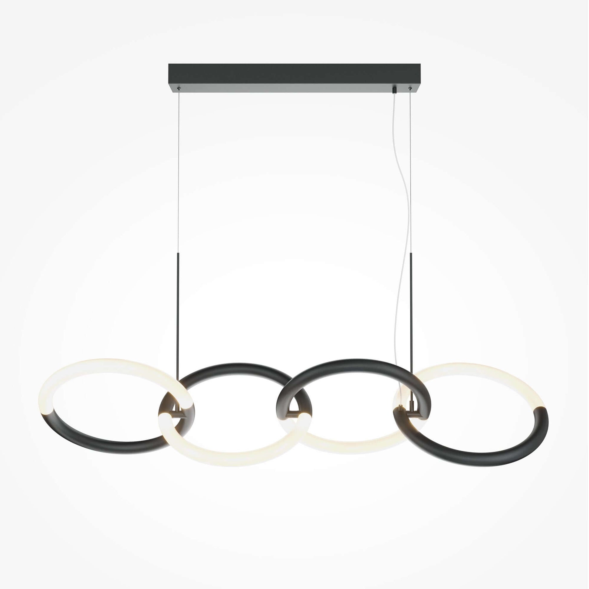 Maytoni Pendelleuchte Node schwarz groß, modernes Design mit verstellbaren Lichtringen, 4 LED, schwarz-gold, 120cm max. Höhe.
