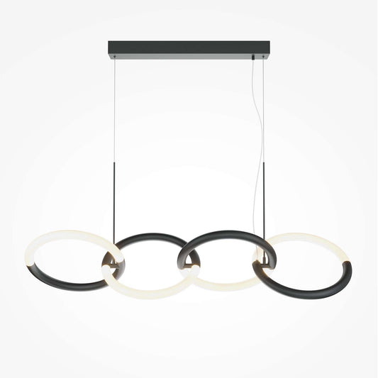 Maytoni Pendelleuchte Node schwarz groß, modernes Design mit verstellbaren Lichtringen, 4 LED, schwarz-gold, 120cm max. Höhe.