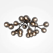 Maytoni Deckenleuchte Dallas Schwarz groß, dimmable ceiling lamp with smokey grey glass spheres, metal frame, 20 lights, G9 sockets.