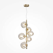Maytoni Pendelleuchte Dallas Gold with 6 amber glass globes, dimmable, modern design, suitable for G9 bulbs, 170cm tall
