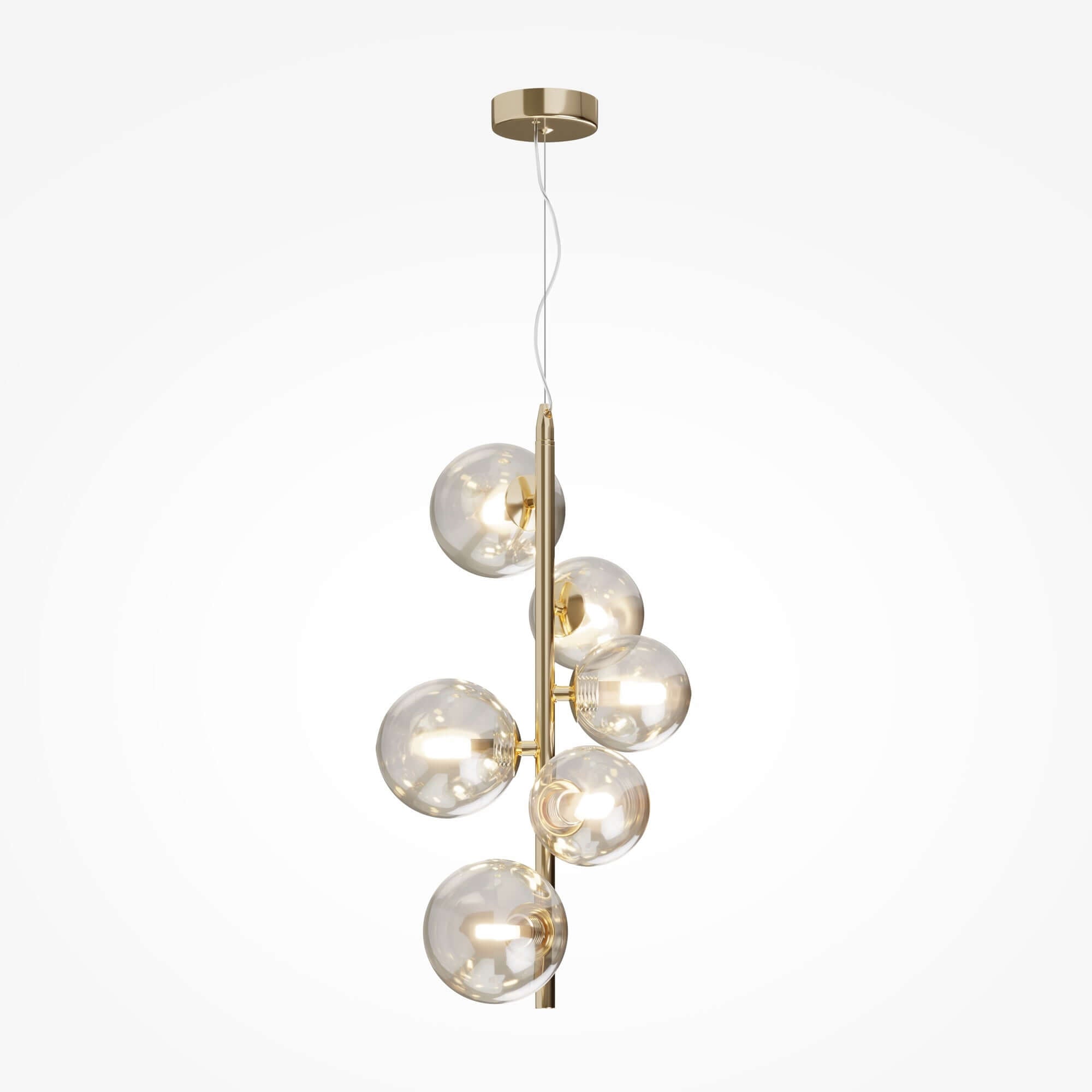 Maytoni Pendelleuchte Dallas Gold with 6 amber glass globes, dimmable, modern design, suitable for G9 bulbs, 170cm tall