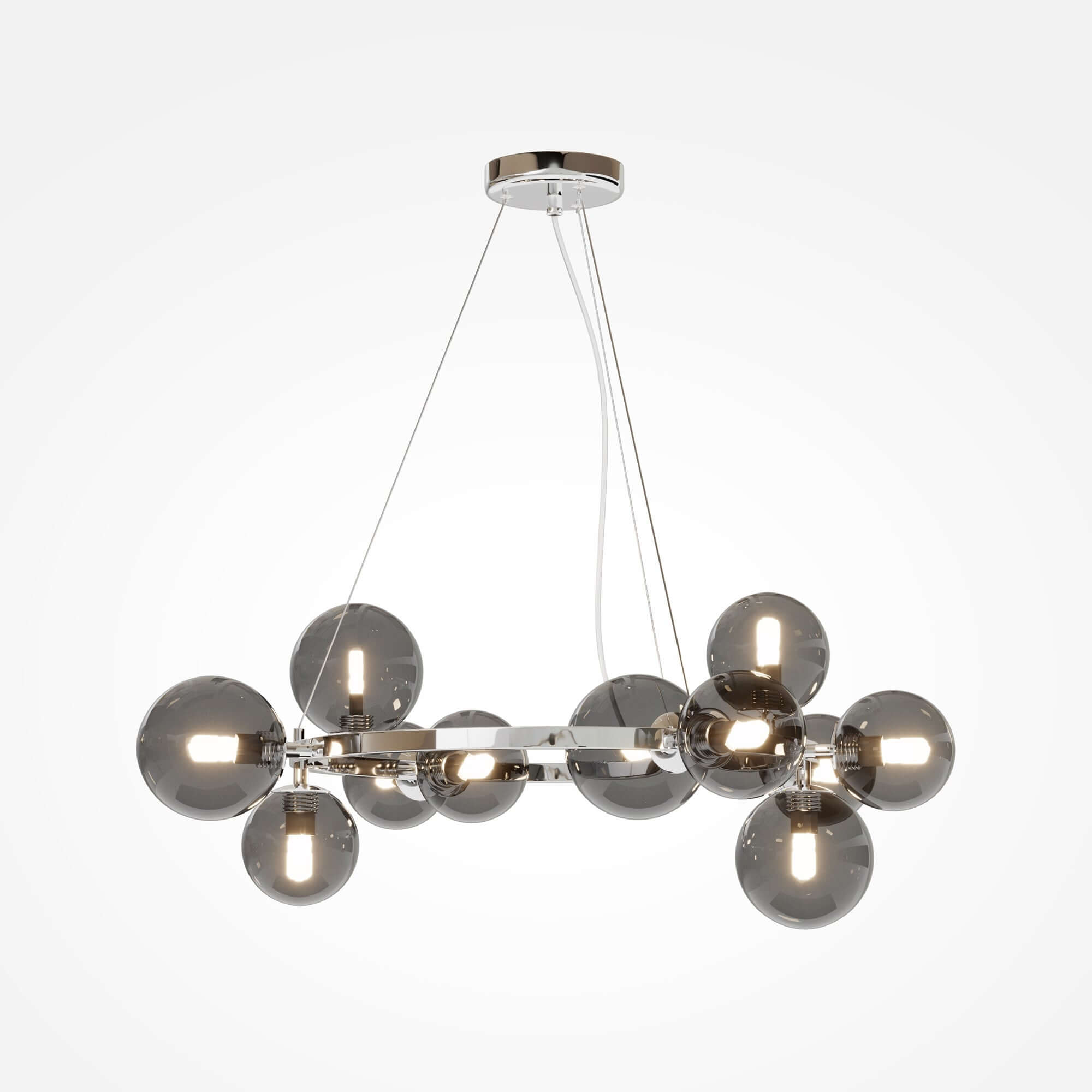 Maytoni Pendelleuchte Dallas Chrom Rund mit Smokey Grau Glaskugeln, dimmbar, höhenverstellbar, 11 G9 Leuchtmittel, Ø67cm.