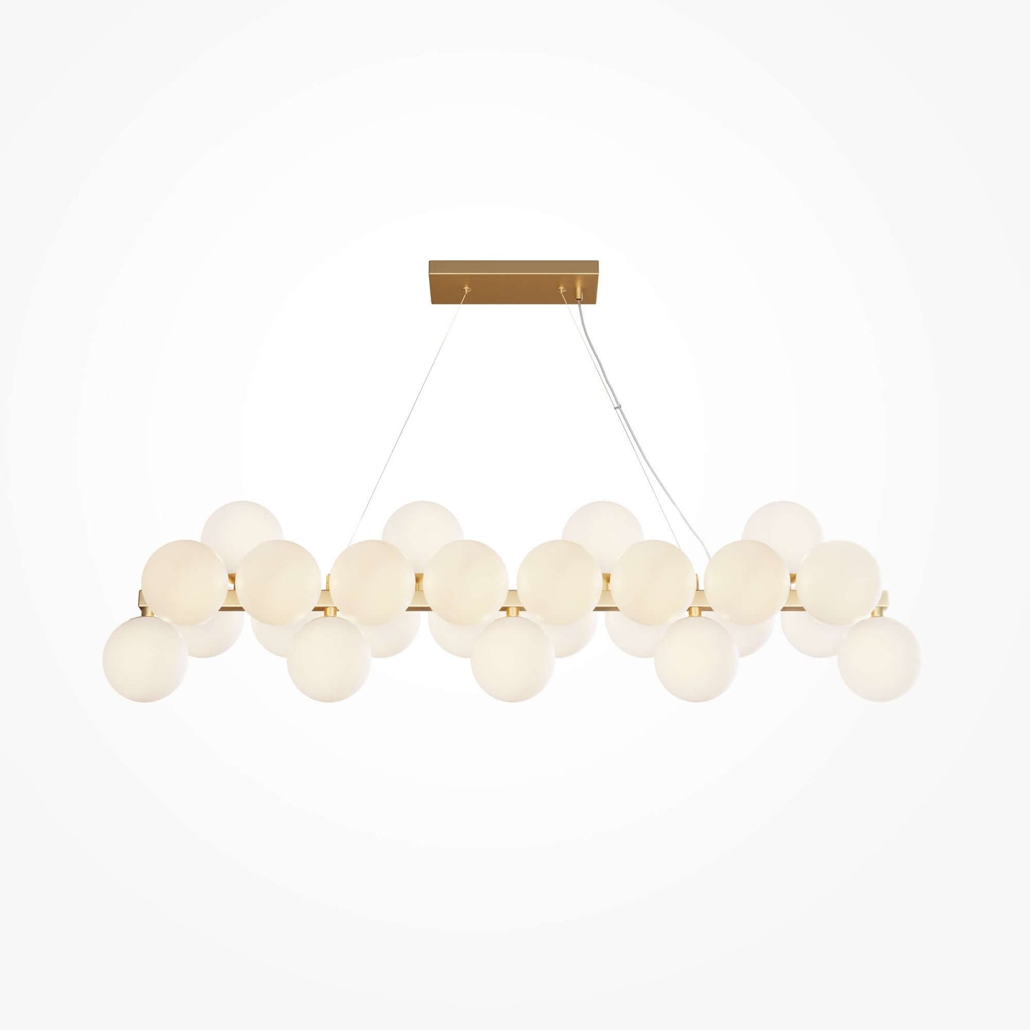 Maytoni Pendelleuchte Dallas Gold with 25 dimmable matte glass globes and adjustable gold metal frame, modern chandelier lighting.