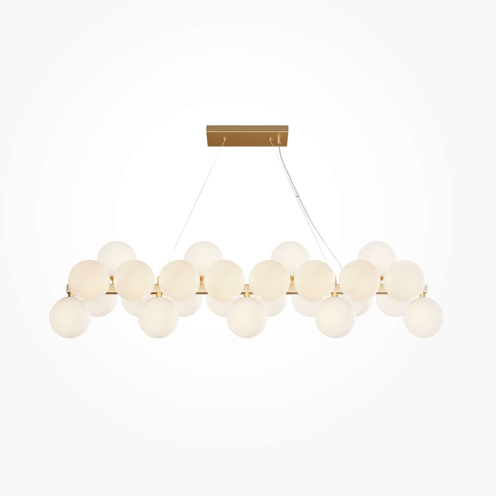 Maytoni Pendelleuchte Dallas Gold with 25 dimmable matte glass globes and adjustable gold metal frame, modern chandelier lighting.