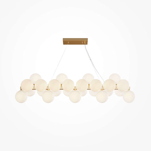 Maytoni Pendelleuchte Dallas Gold with 25 dimmable matte glass globes and adjustable gold metal frame, modern chandelier lighting.