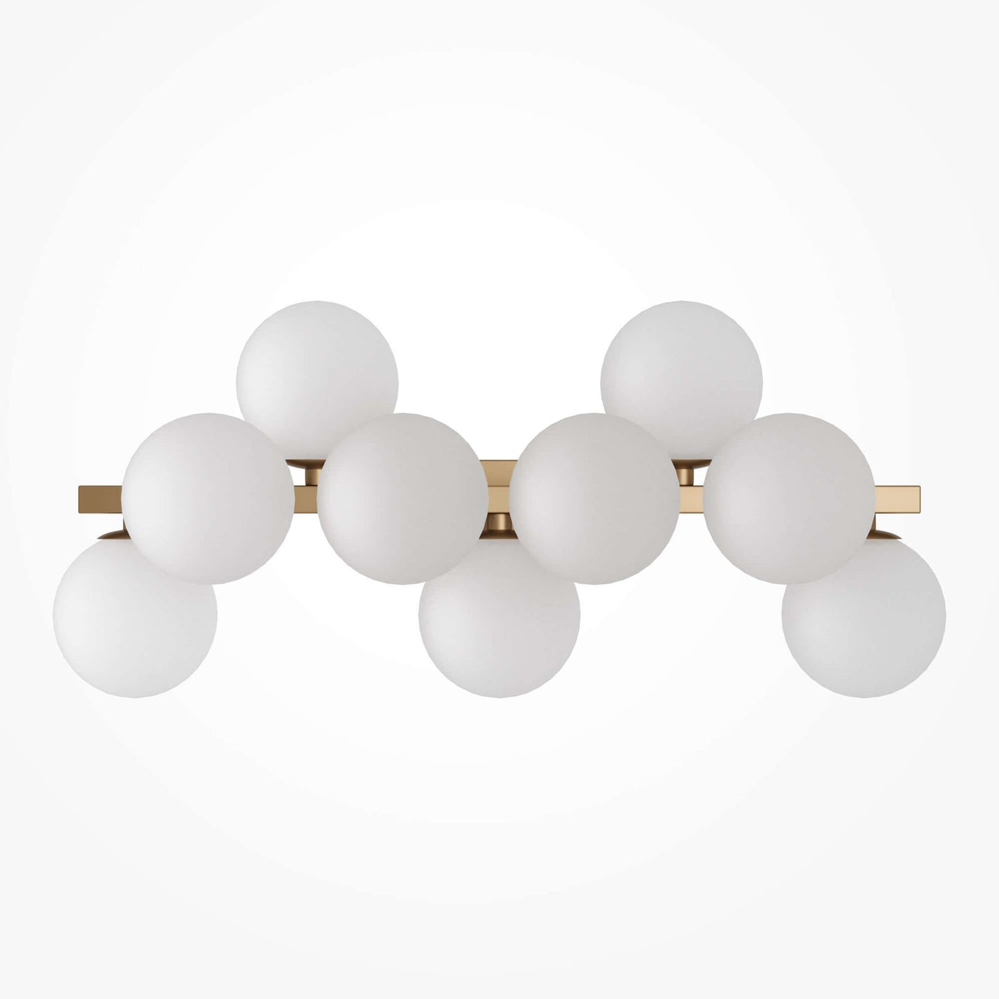 Maytoni Dallas Gold Wandleuchte, metallische Struktur, matte weiße Glaskugeln, dimmbar, 9 Leuchtmittel, modernes Design, 66cm Länge