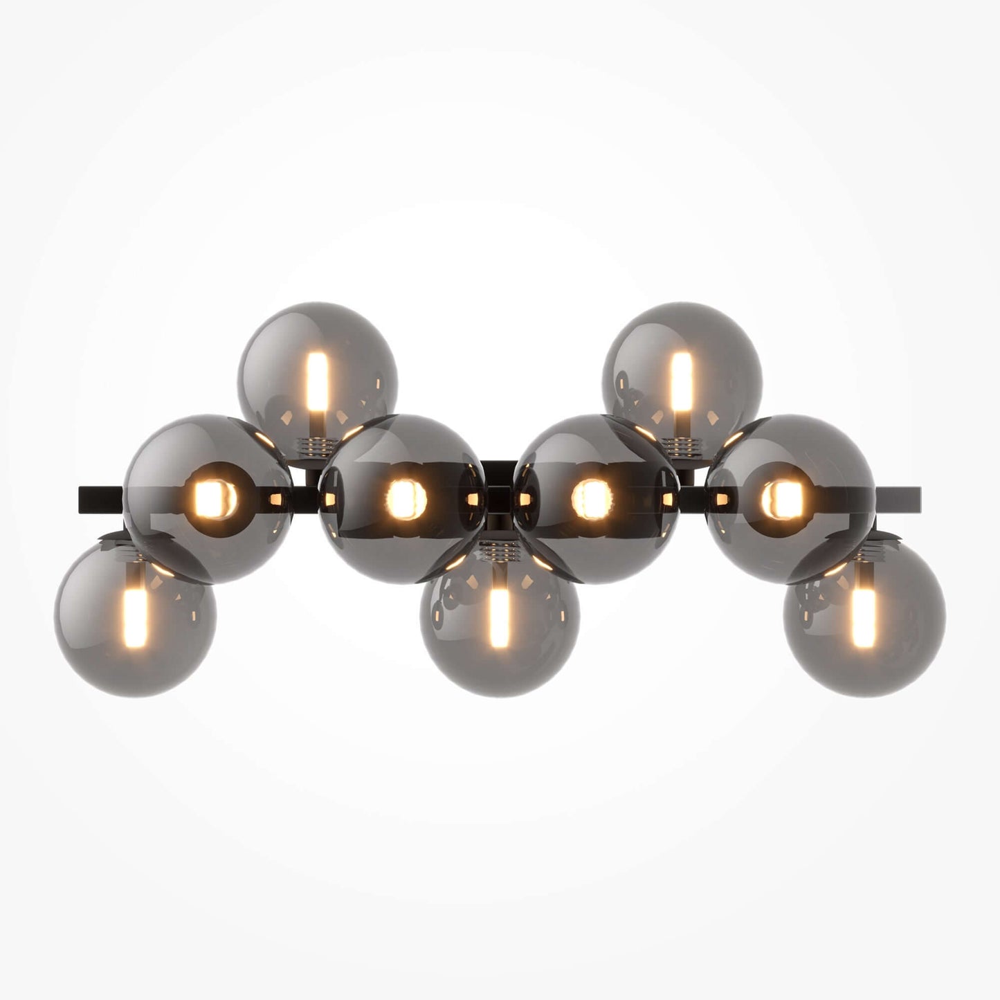 Maytoni Wandleuchte Dallas Schwarz klein with smokey gray glass globes and matte black metal frame, G9 sockets, dimmable, 9 lights.