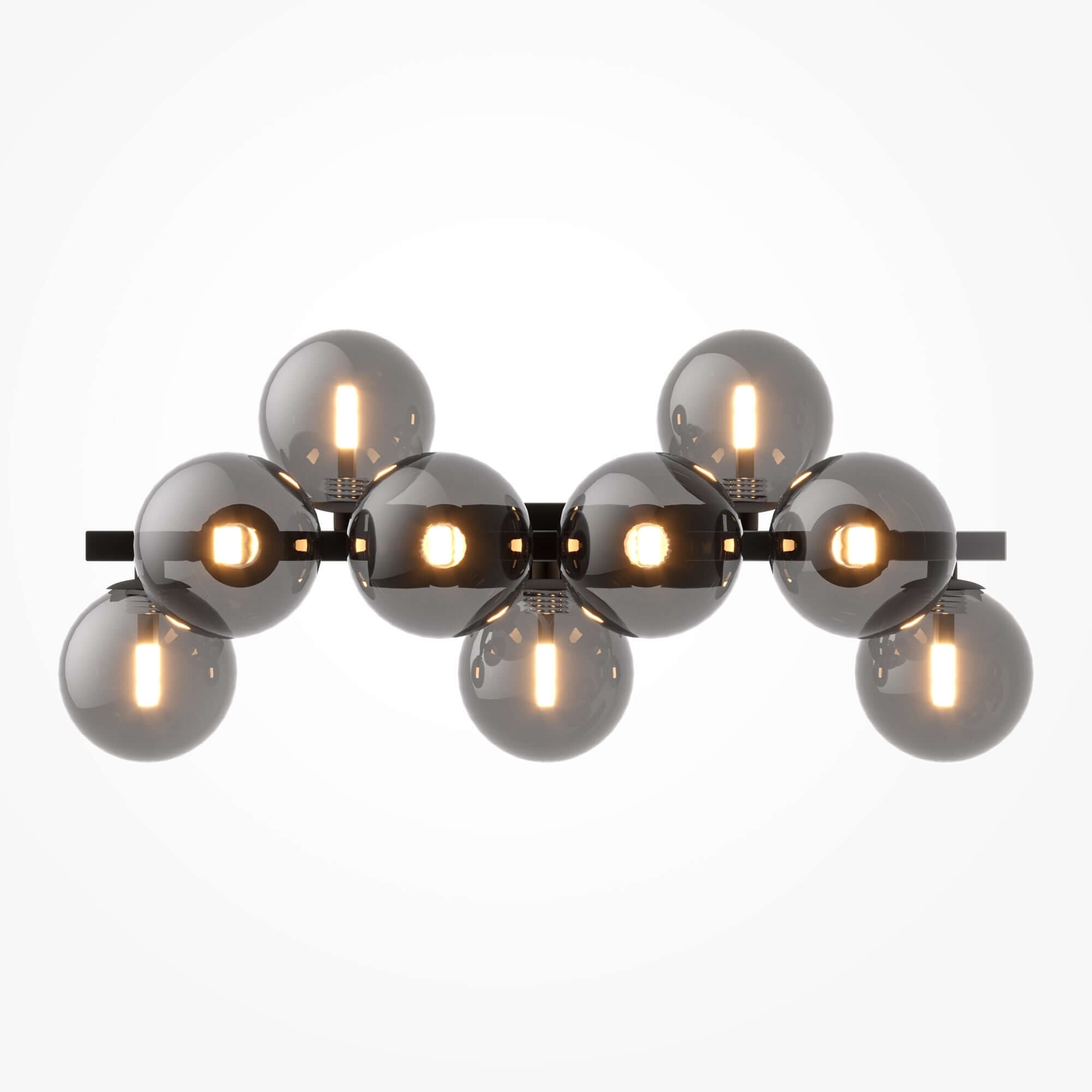 Maytoni Wandleuchte Dallas Schwarz klein with smokey gray glass globes and matte black metal frame, G9 sockets, dimmable, 9 lights.