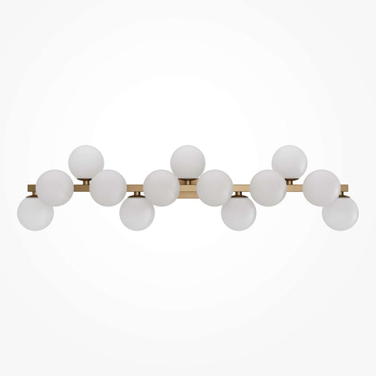 Maytoni Dallas Gold large wall lamp with dimmable matte white glass globes and gold metal frame, featuring 13 G9 sockets.