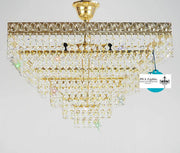 Elegant KRISTALL DECKENLEUCHTE MOSCA in gold with sparkling crystal design, 45cm diameter, 4x E14 bulbs, 40cm height, 5kg weight.