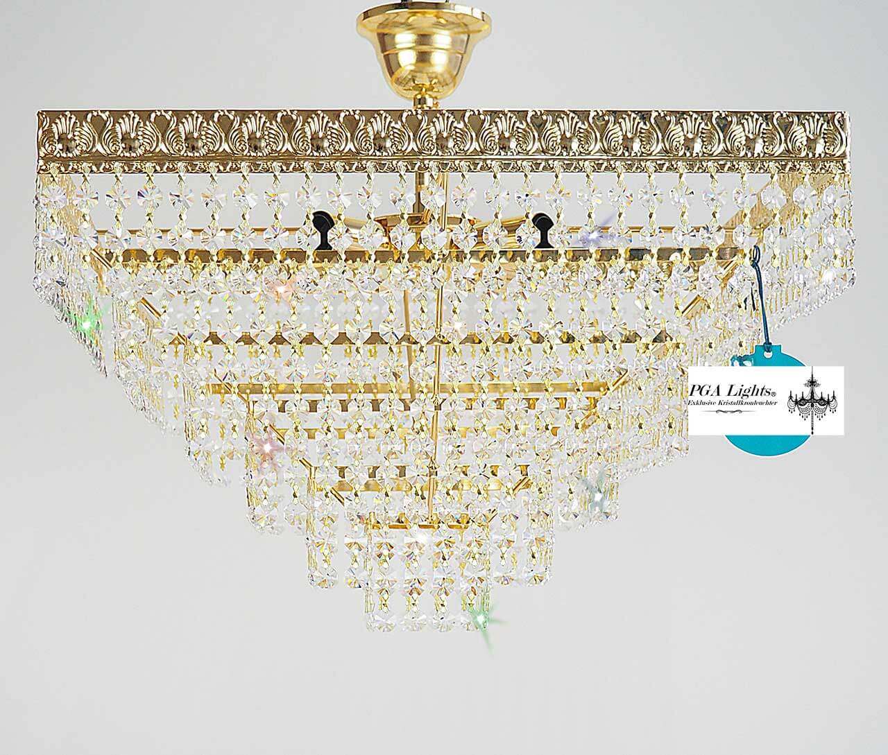 Elegant KRISTALL DECKENLEUCHTE MOSCA in gold with sparkling crystal design, 45cm diameter, 4x E14 bulbs, 40cm height, 5kg weight.