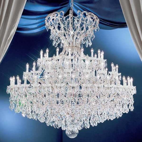 Kronleuchter Kristall Lüster, XXL, Silber, 65 Leuchten, 213cm Durchmesser, 198cm Höhe, Dimmbar, Hochwertige Bleikristalle