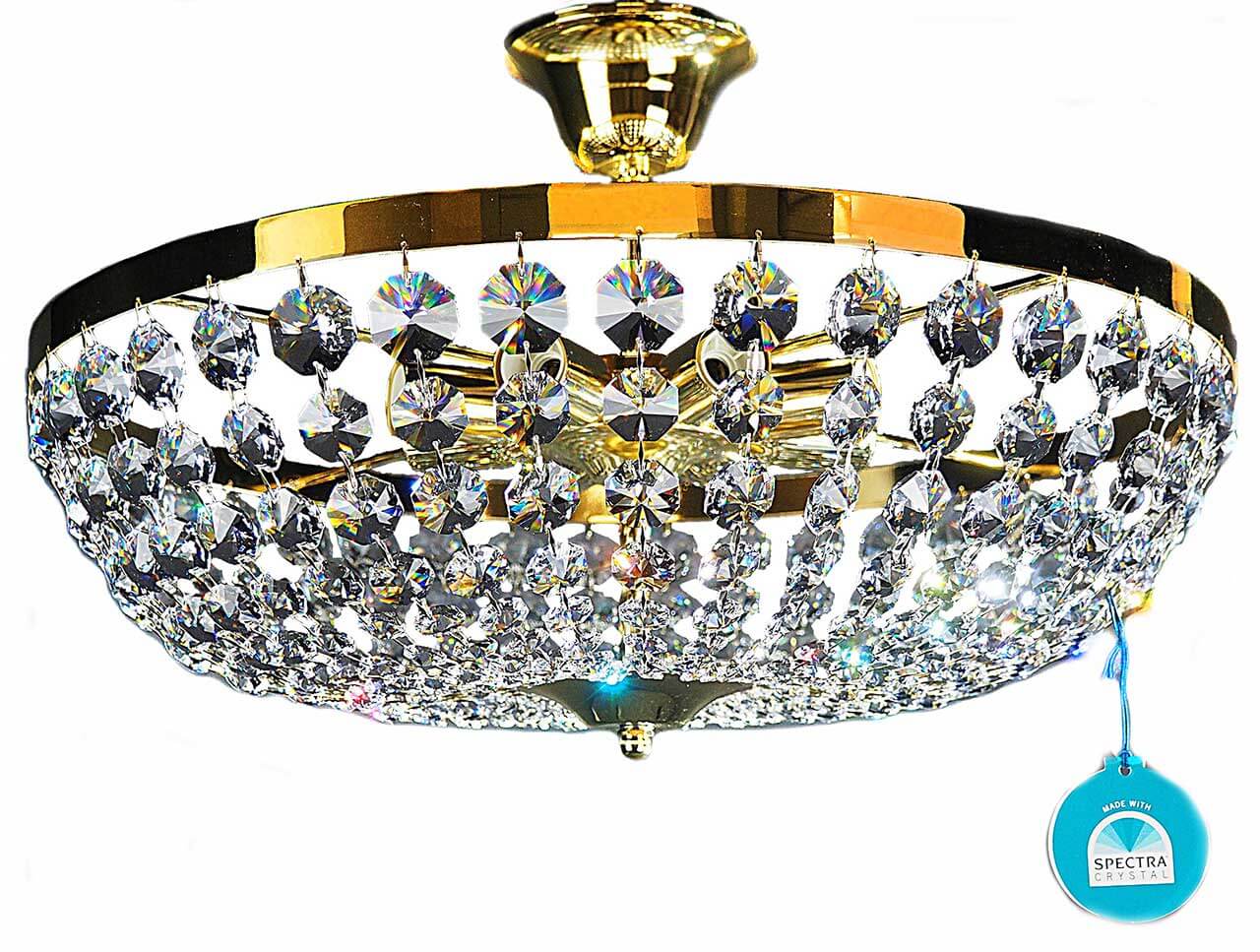 Kristall Deckenleuchte Lorenzo in Gold mit SPECTRA® CRYSTAL von SWAROVSKI, Ø50cm, klassischer zeitloser Design