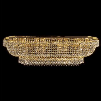 Luxurious gold crystal ceiling light with 11 bulbs, 75cm wide, featuring sparkling cut crystals for elegant room illumination.