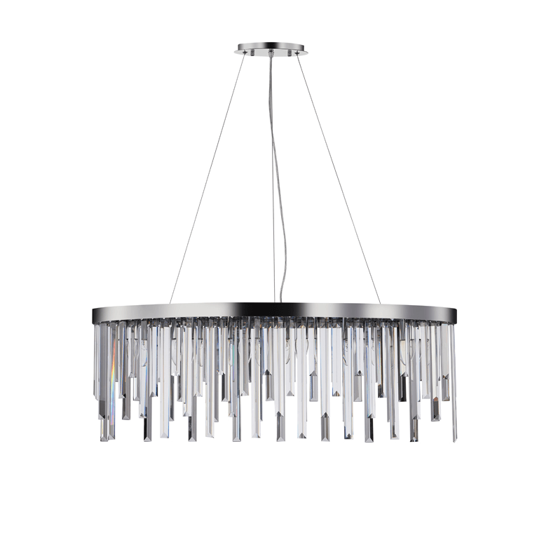 Pendelleuchte Hängeleuchte Starnberg 90cm mit funkelnden Kristallstäben in Silber, dimmbar, 6 x E14 LEDs, höhenverstellbar