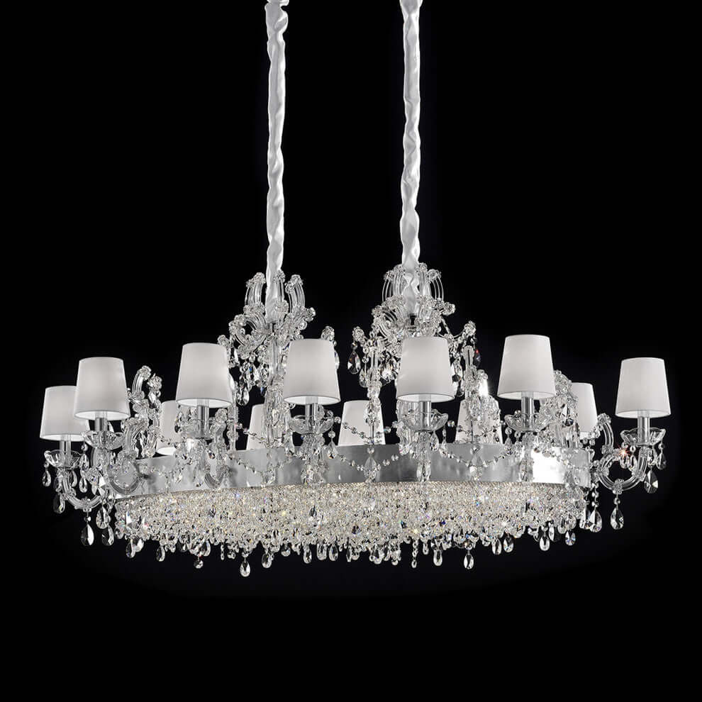 Masiero Maria Theresa chandelier 24 lights with sparkling crystals in chrome for the dining area