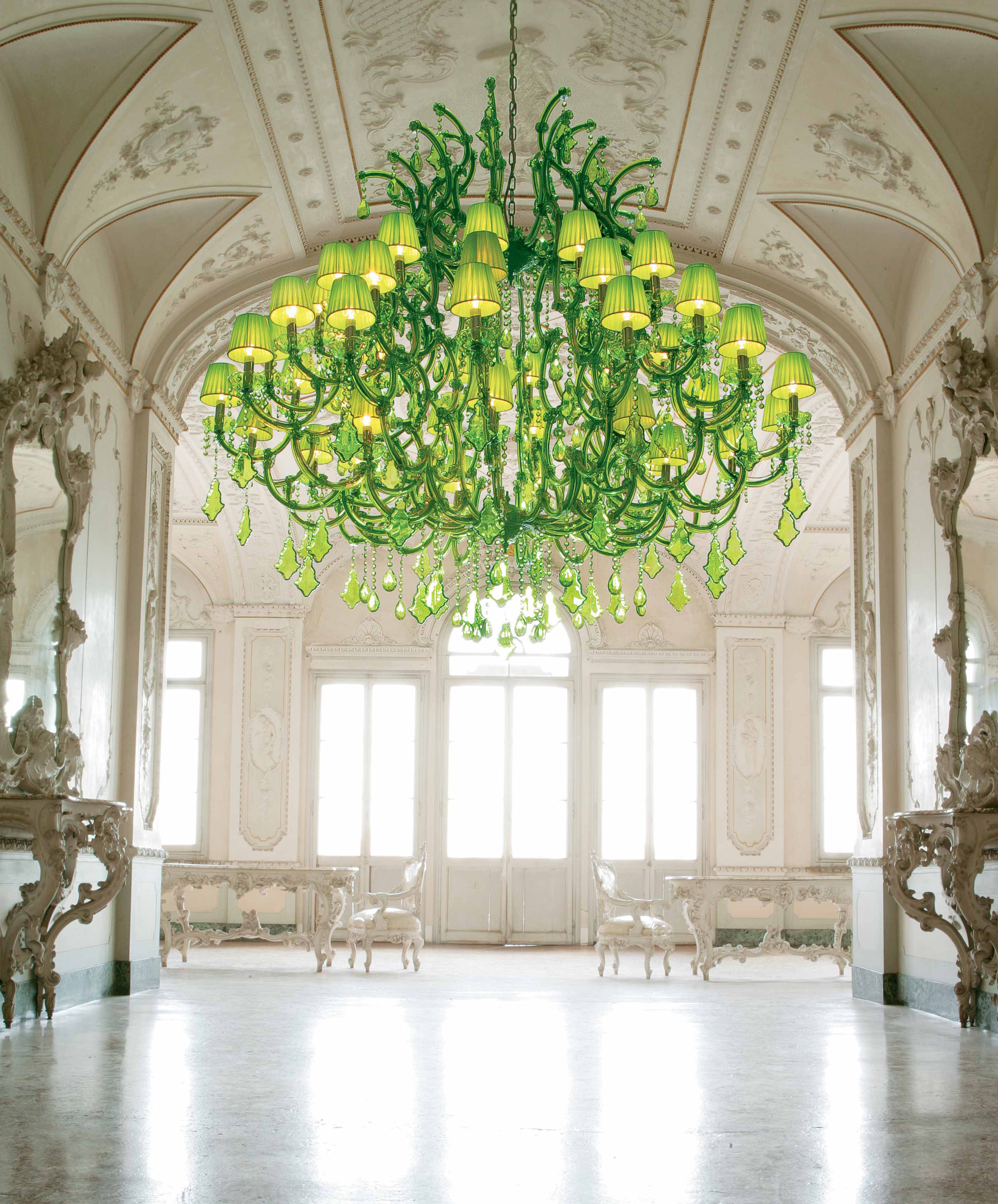 Masiero Maria Theresa Chandelier Large Ø140cm 49 Lights with Sparkling Crystals Green