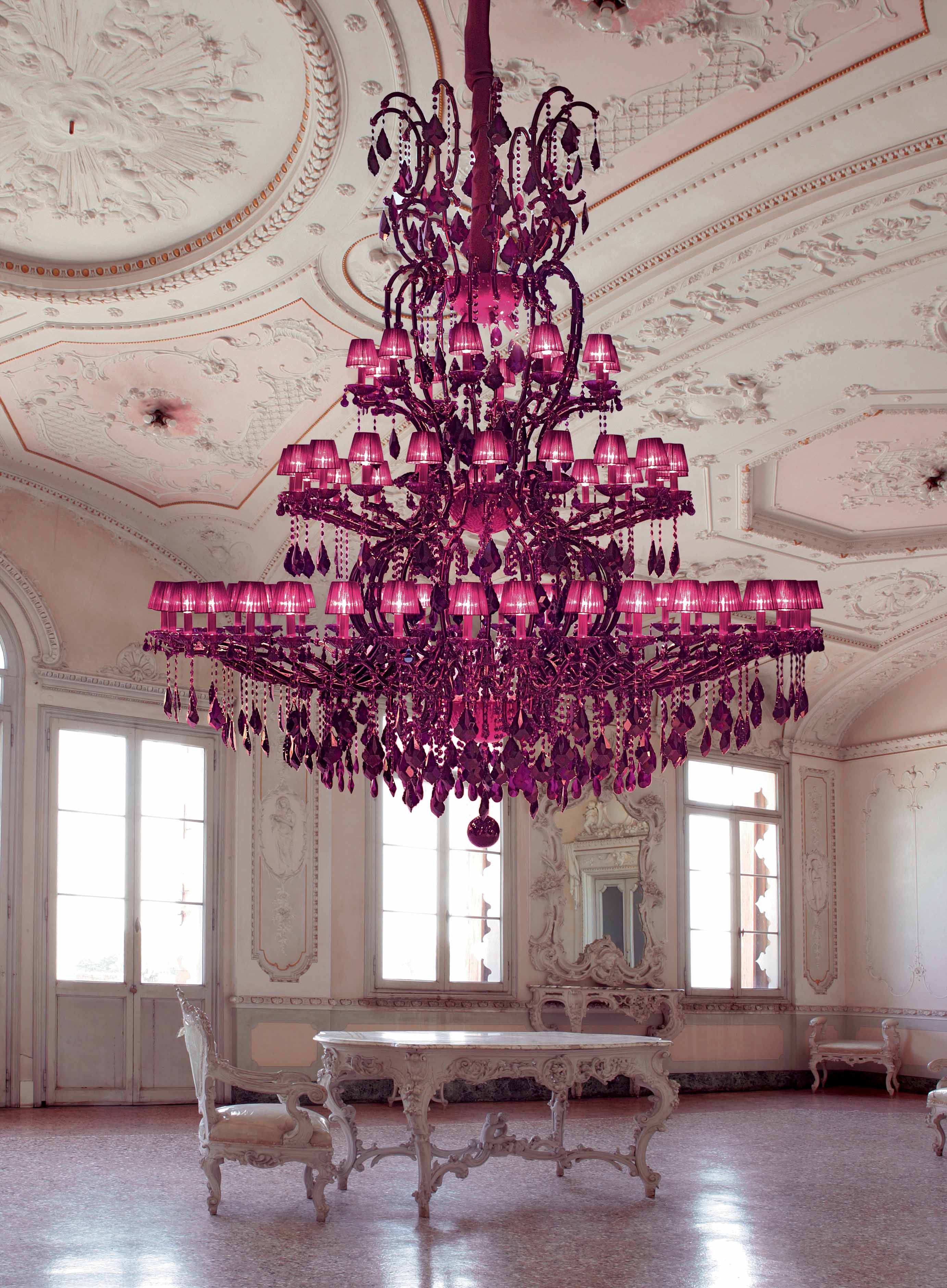 Masiero Maria Theresa Chandelier Large Ø260cm 70 Lights with Sparkling Crystals RED