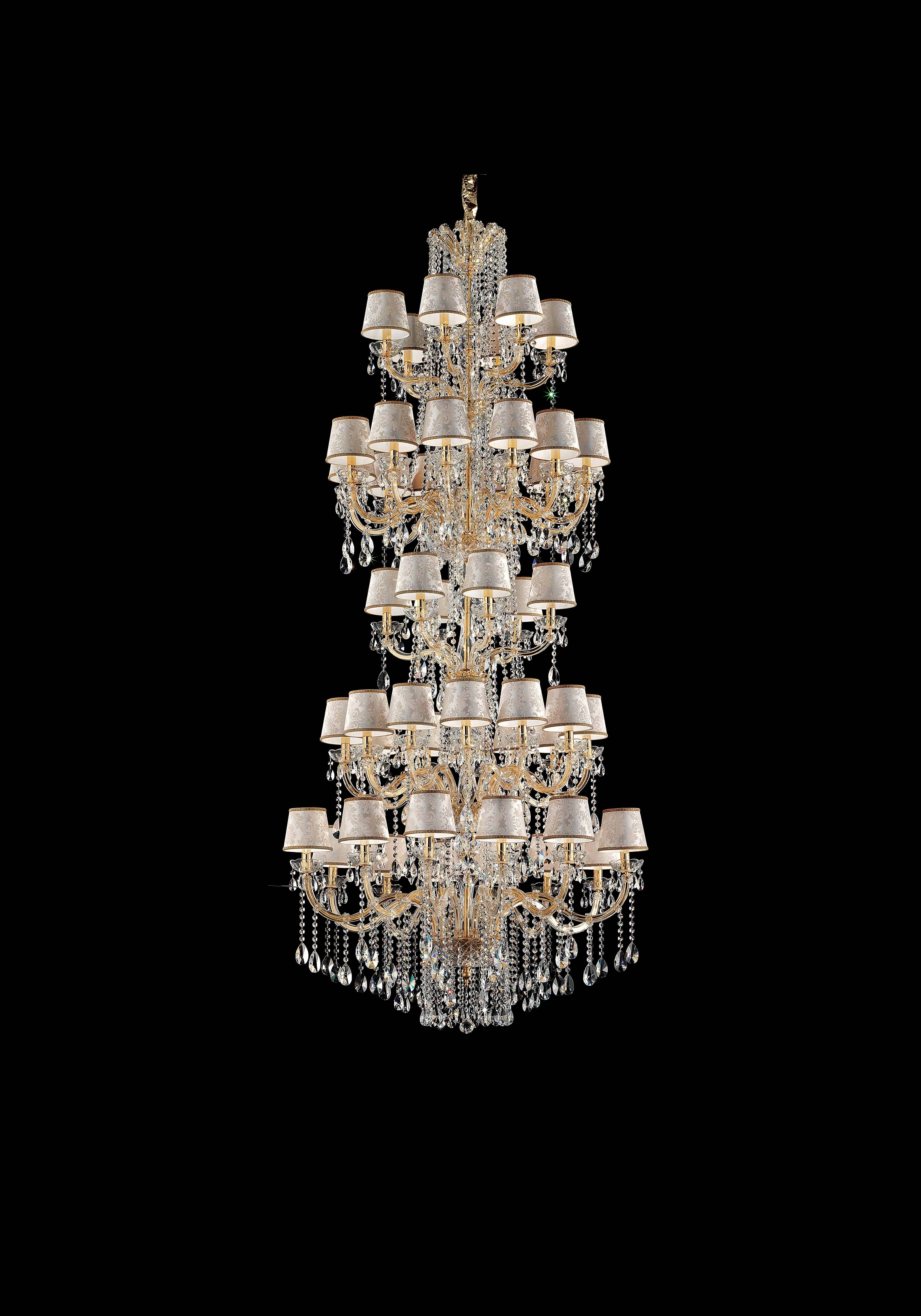 Masiero Maria Theresa chandelier Ø110cm 48 lights with sparkling crystals Gold colors Staircase height 240cm