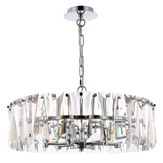 Maytoni PUNTES pendant light with crystal elements, adjustable height, nickel finish, Ø51.7cm, E14 bulbs, 230V compatible.